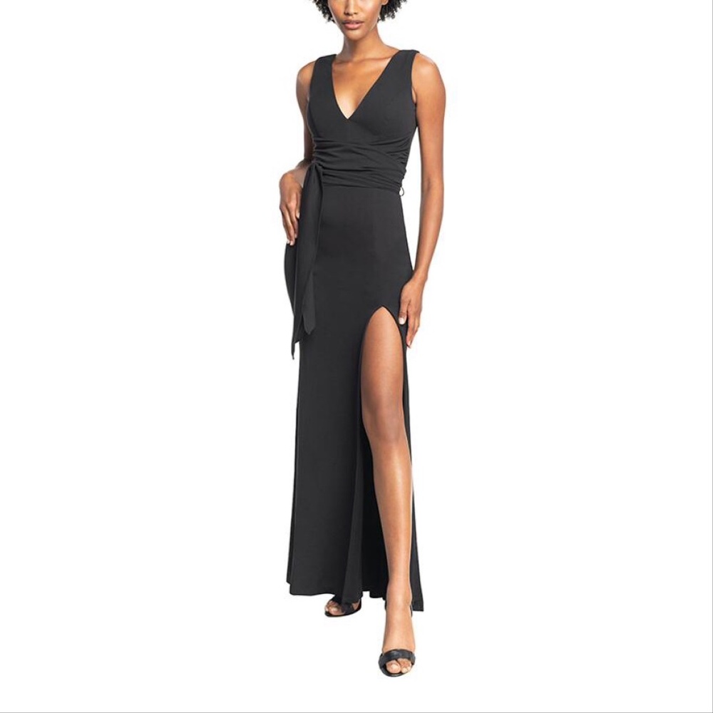 NEW Dress the Population Agathe Wrap Waist Crepe Dress, Large